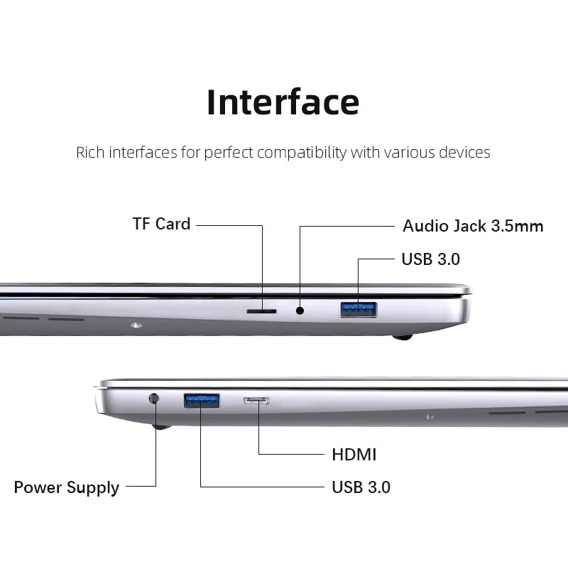 Xiaman 14.1" Ultra Slim Windows 11 Pro Laptop Computer Intel Atom A3950 12GB RAM 1TB 2TB SSD Notebook PC 1080P HD Office Study Laptops