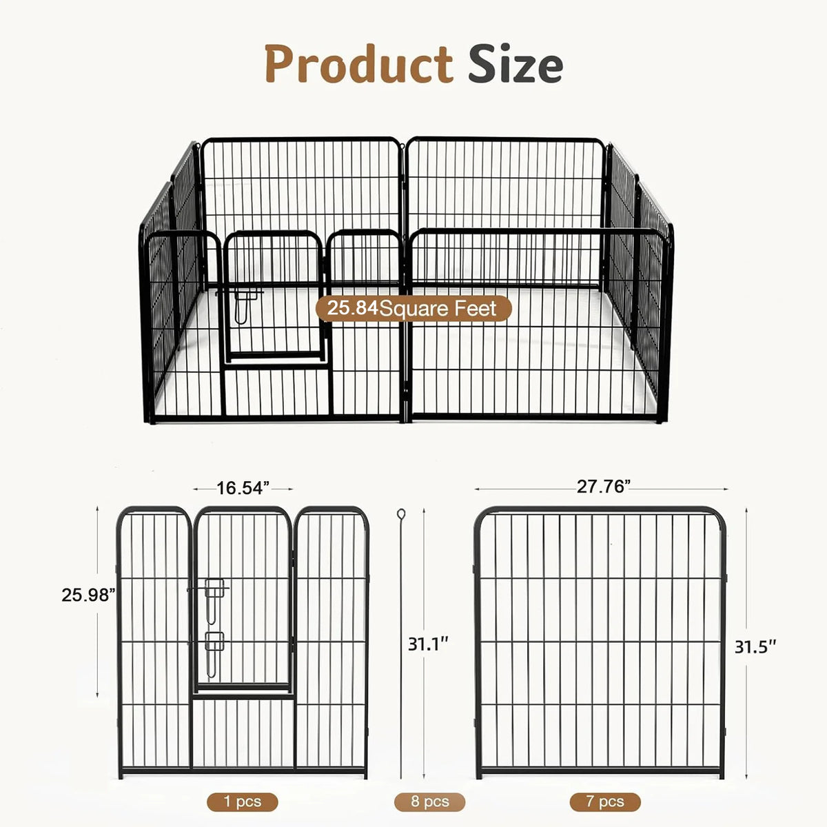 Jhk Metal 8 Panels Dog Playpen Foldable Pet Fence
