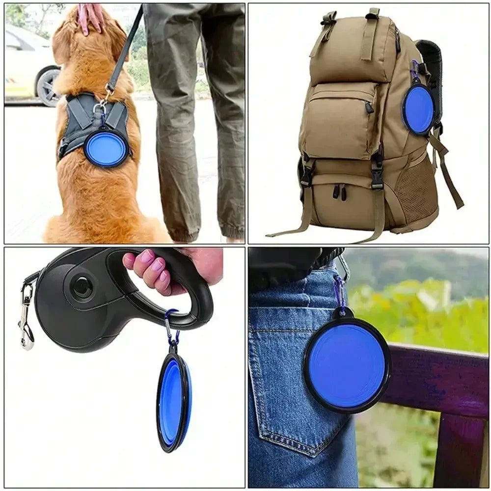 Portable Silicone Dog Feeder Bowl With Carabiner 2 In 1 Pet Water Dispenser