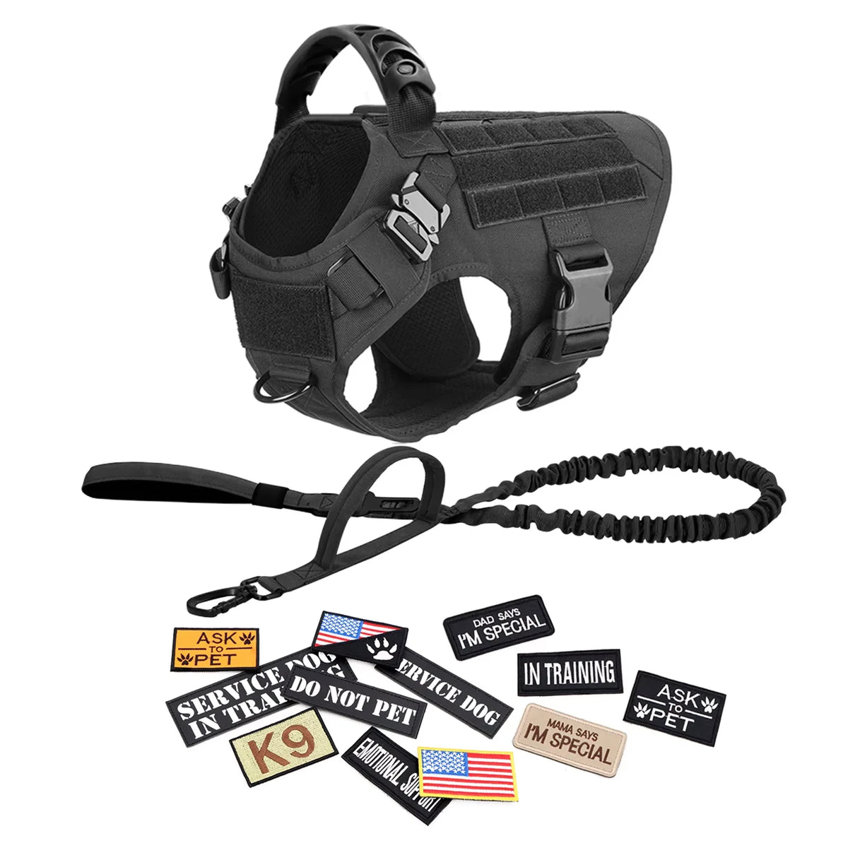 Tactical Dog Vest Harness Set With Collar And Leash For K9 Training