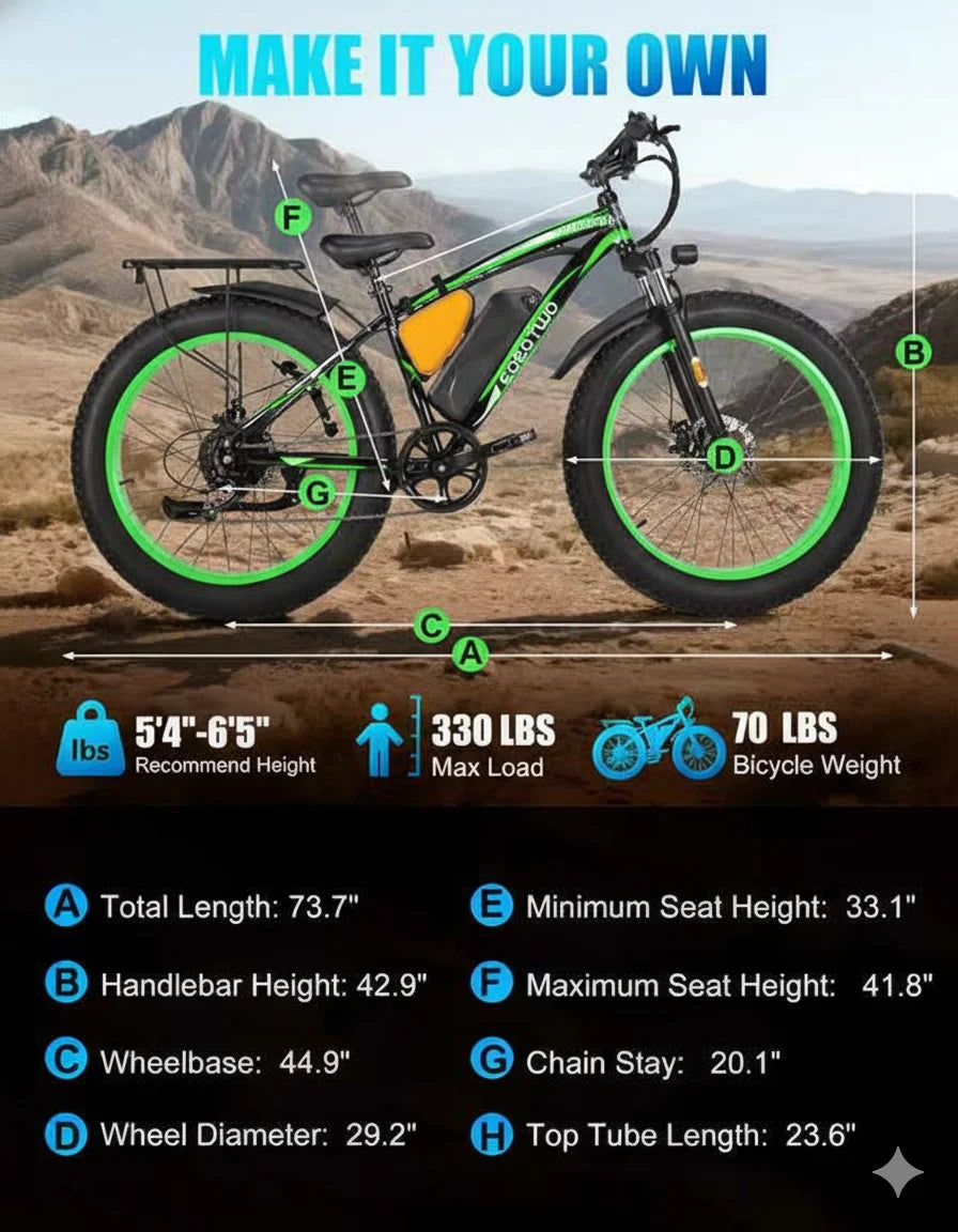 Eoeotwo Electric Bike Adults Fat Tire Ebike 1000W Motor