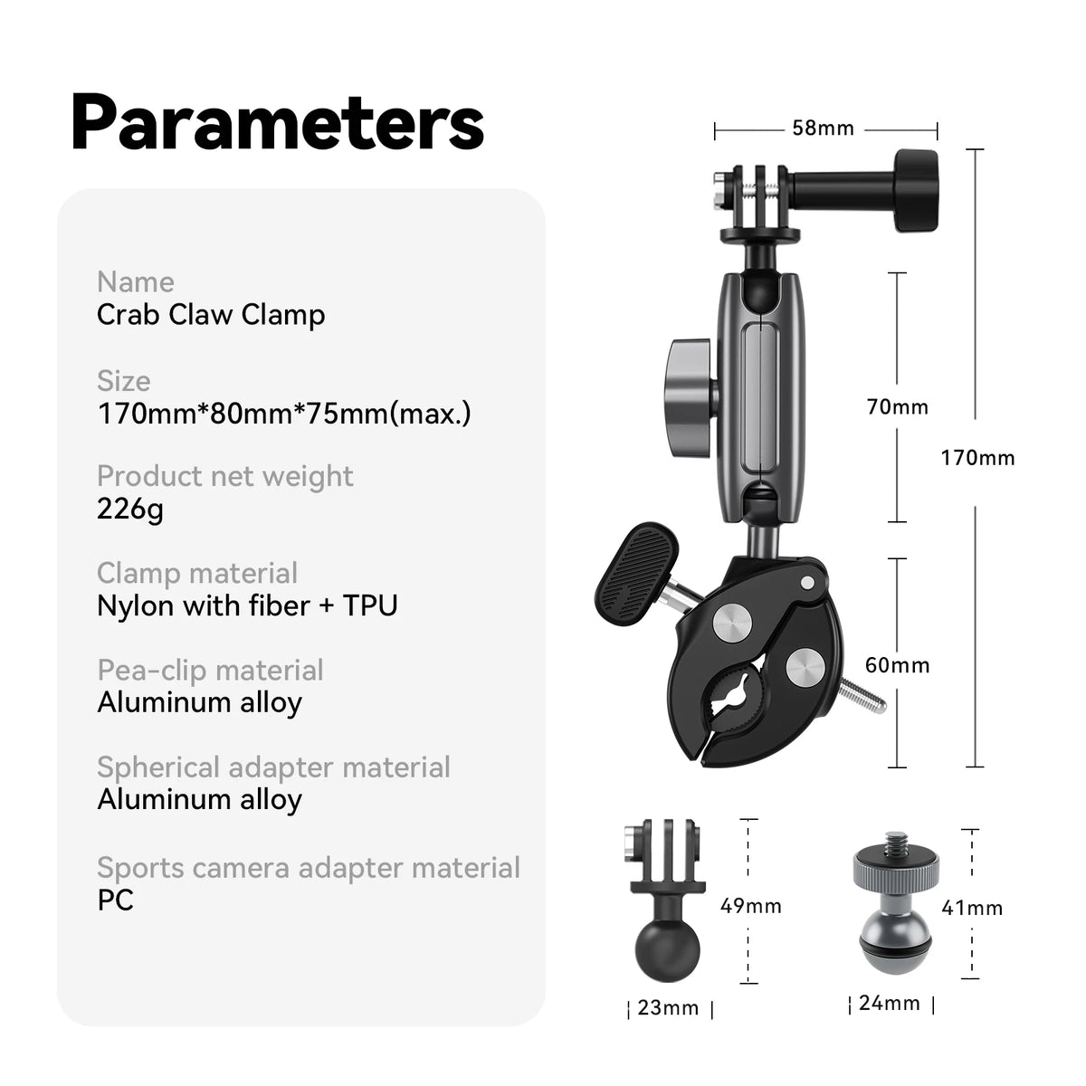TELESIN Super Clamp Camera Mount Crab Claw with 360° Dual Ball Head Bike Bicycle Motorcycle Handlebar Holder for GoPro Mission 1 Pro DJI Osmo Pocket 4 3 Action 6 5 4 Insta360 Luna Ultra Xtra Muse
