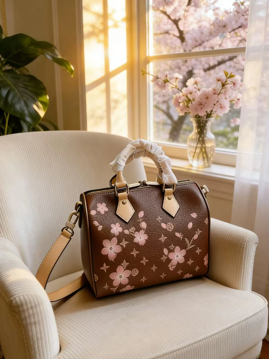 Women's Square Canvas Handbag With Sweet Floral Pattern