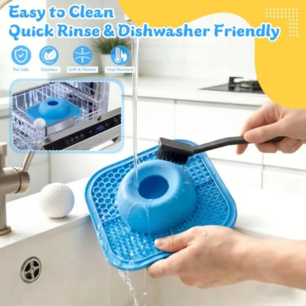 Slow Feeder Dog Bowls & Lick Mat for Liquid and Thick Treat, Anti-Slip Dog Lick Bowl with Interactive Rolling Ball, 5/6 Cup Pup Licking Toy for Large Medium Small Dogs and Cats Blue