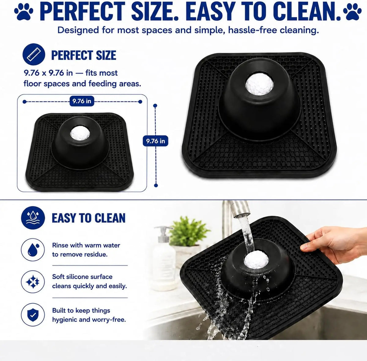 Slow Feeder Dog Bowls & Lick Mat for Liquid and Thick Treat, Anti-Slip Dog Lick Bowl with Interactive Rolling Ball, 5/6 Cup Pup Licking Toy for Large Medium Small Dogs and Cats Blue