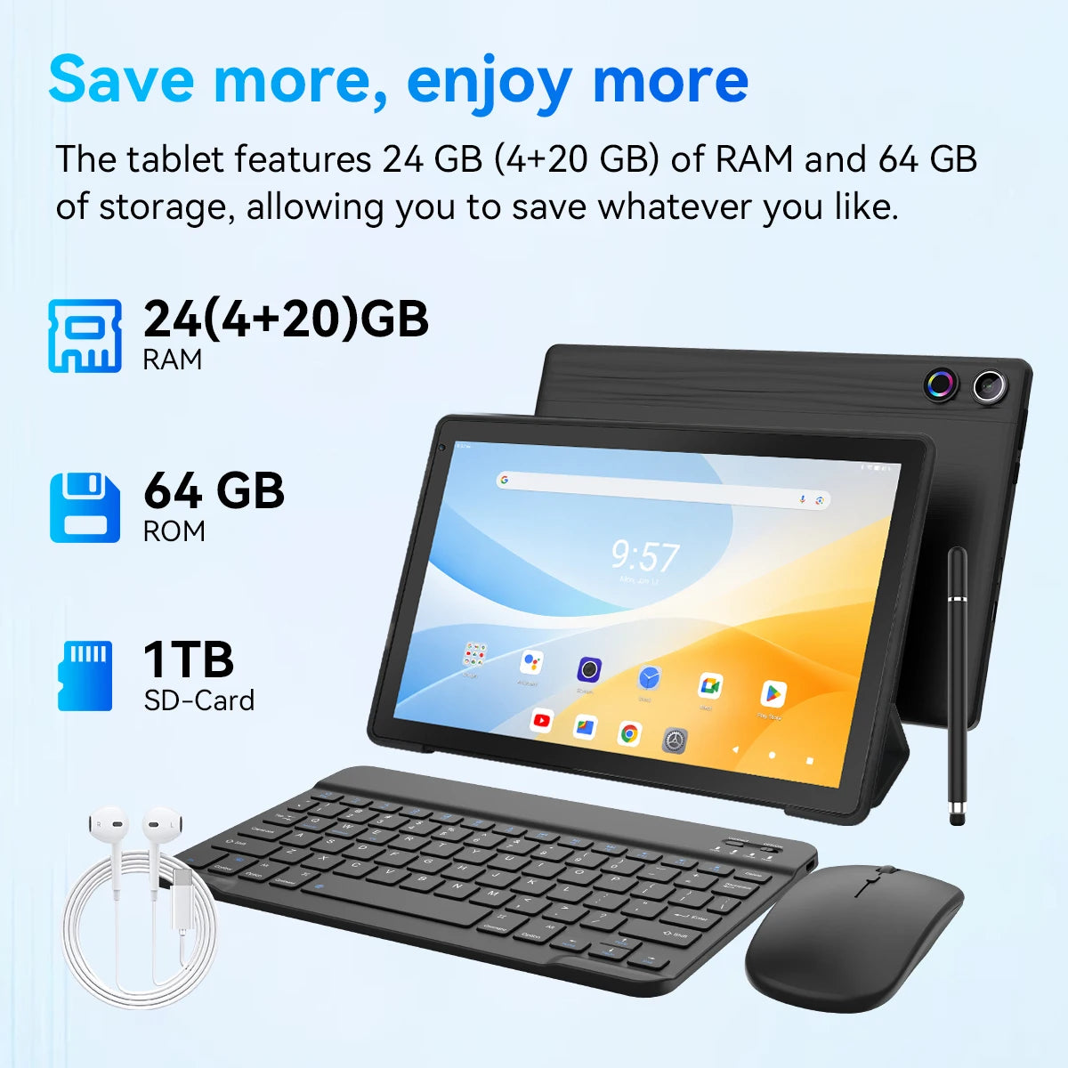 2026 Best New KB10L 10.1 Inch HD Tablet PC Android16‑Go 5‑Core A333 CPU 24GB(3GB+21GB Virtual RAM) 64GB ROM 6000mAh Widevine L1 WiFi6 Bluetooth5.4 Full Accessories Bundle