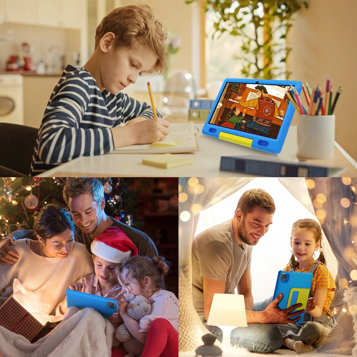 KT1007 Kids Tablet With Shockproof Protective Case 10.1 Inch Quad Core 6GB(2+4) RAM 64GB ROM Android 13 GO 5000mAh Battery Parental Control Max 128GB Expand Pink Blue Children Educational Learning Tablet