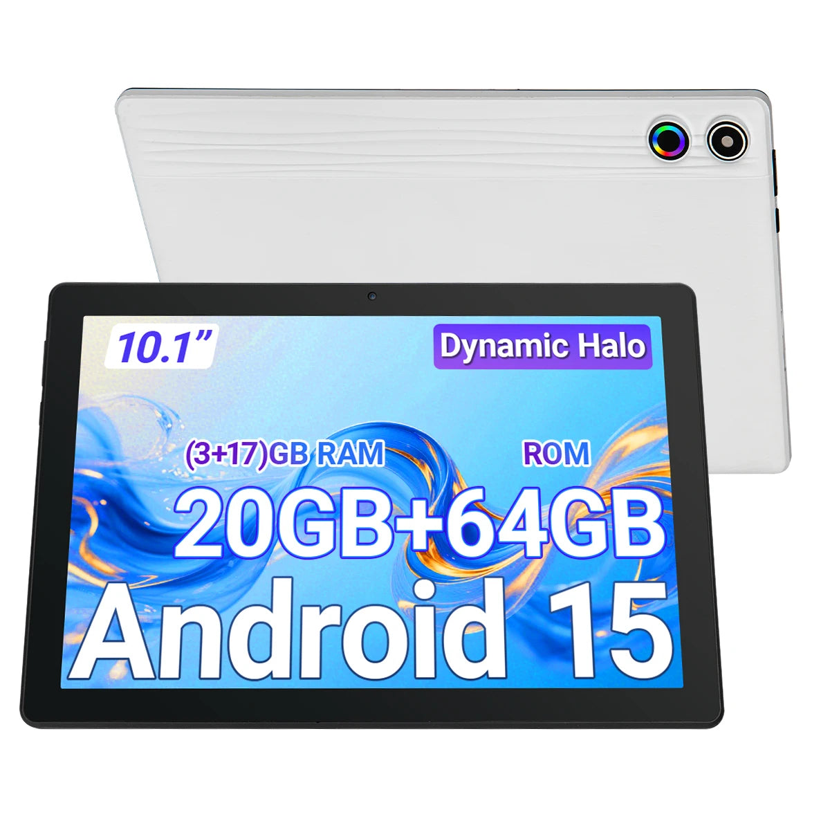 10.1 Inch Android15 Tablet A10,Octa‑Core A523 CPU,20GB(3+17GB Virtual) RAM 64GB ROM,1280*800 IPS Display,Face ID Unlock Dual Speakers WiFi 2.4G&5G Bluetooth5.0 GPS 5000mAh Tablet for Study Entertainment