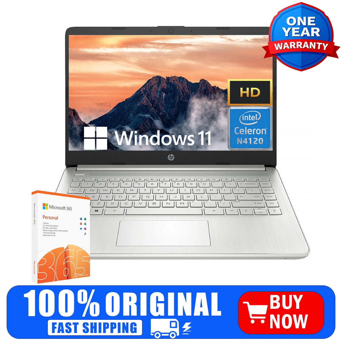 HP Laptop With Intel Celeron N4120 4GB RAM 128GB eMMC