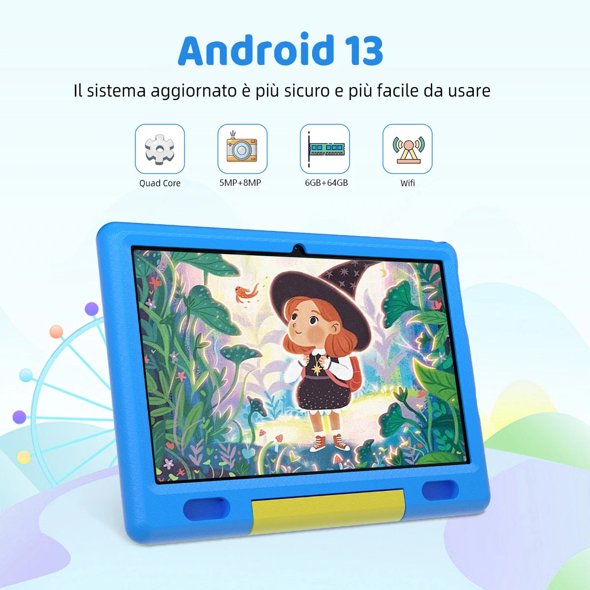 KT1007 Kids Tablet With Shockproof Protective Case 10.1 Inch Quad Core 6GB(2+4) RAM 64GB ROM Android 13 GO 5000mAh Battery Parental Control Max 128GB Expand Pink Blue Children Educational Learning Tablet