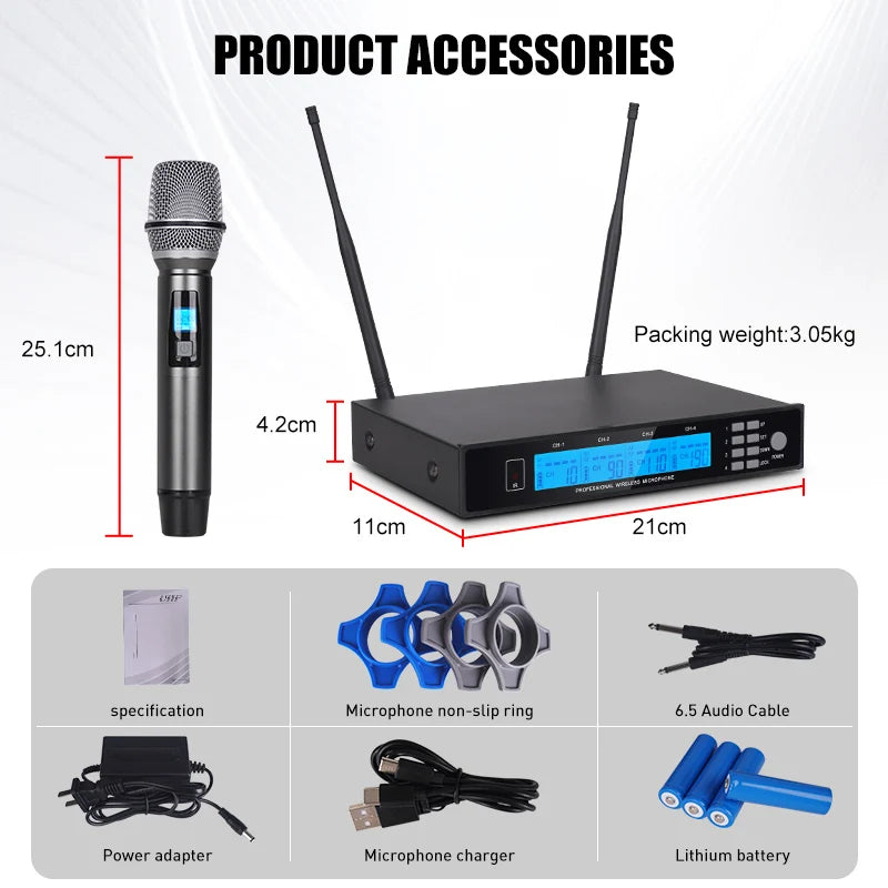 NXG Professional Wireless Microphone Receiver Kit With HD Screen