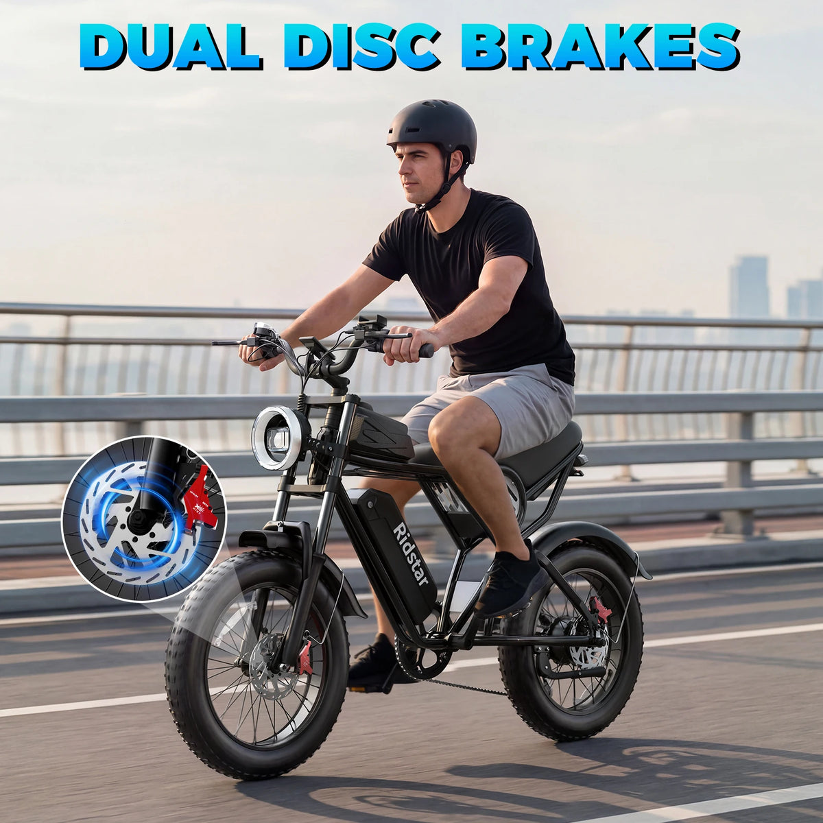 Ridstar Q50-25 2000W Electric Bike for Adults 48V 25Ah Detachable Battery 7 Speed 88 Miles Electric Motorcycle 20’’ Fat Tire E-Mou