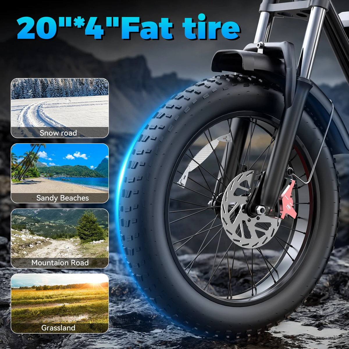 Ridstar Q50-25 2000W Electric Bike for Adults 48V 25Ah Detachable Battery 7 Speed 88 Miles Electric Motorcycle 20’’ Fat Tire E-Mou