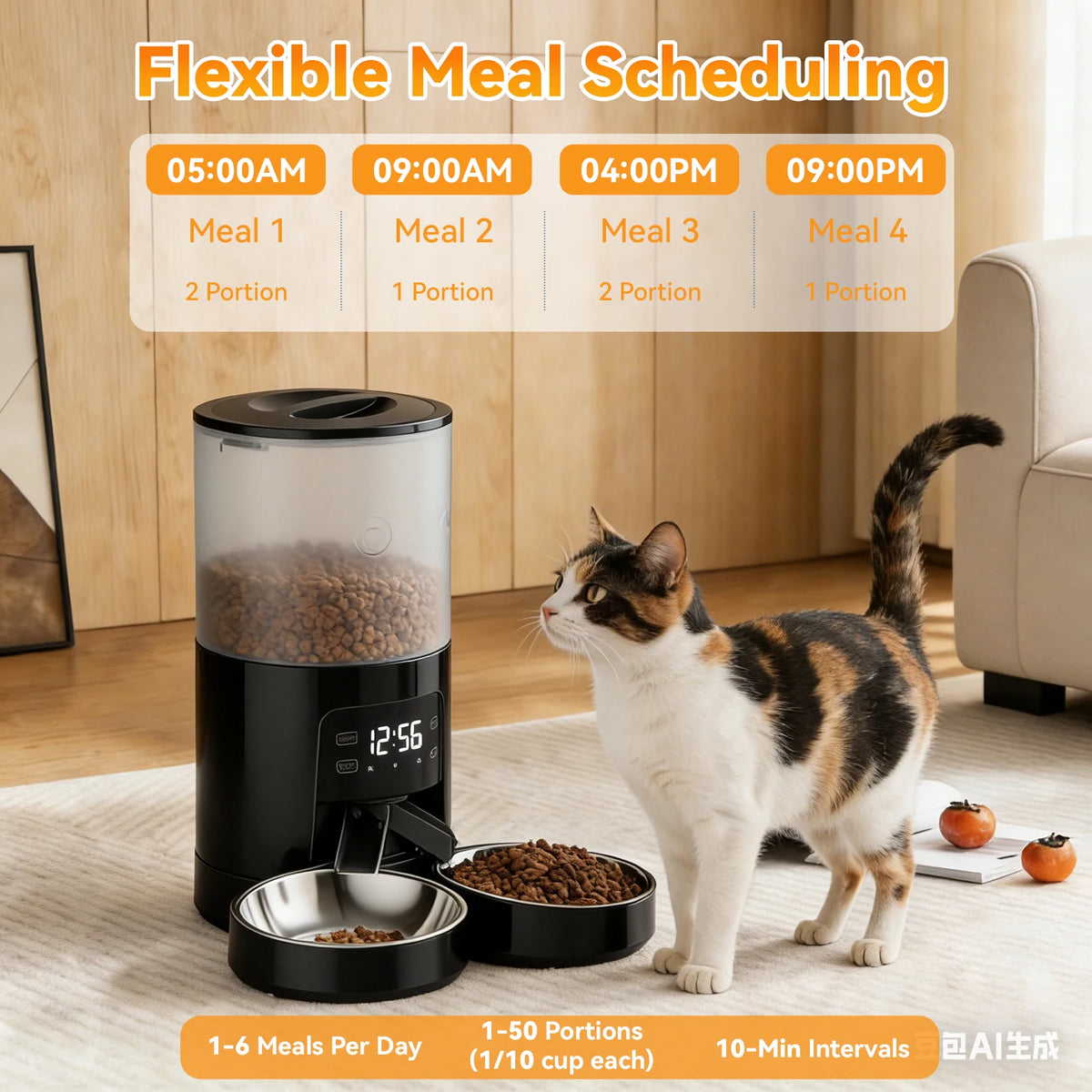 Jhk 6L Automatic Cat Food Dispenser With Stainless Steel Bowls