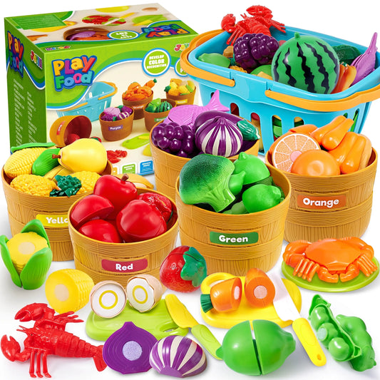 Joyfy 60 Pcs Play Food Set for Kids Kitchen Pretend Play Toy