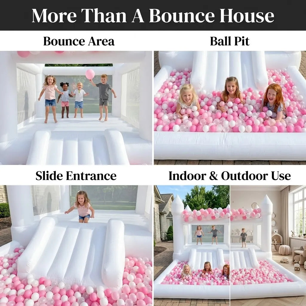 13x8x8ft Inflatable White Bounce House With Slide And Ball Pit