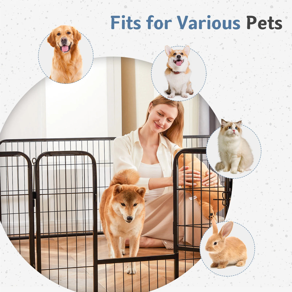 Jhk Metal 8 Panels Dog Playpen Foldable Pet Fence