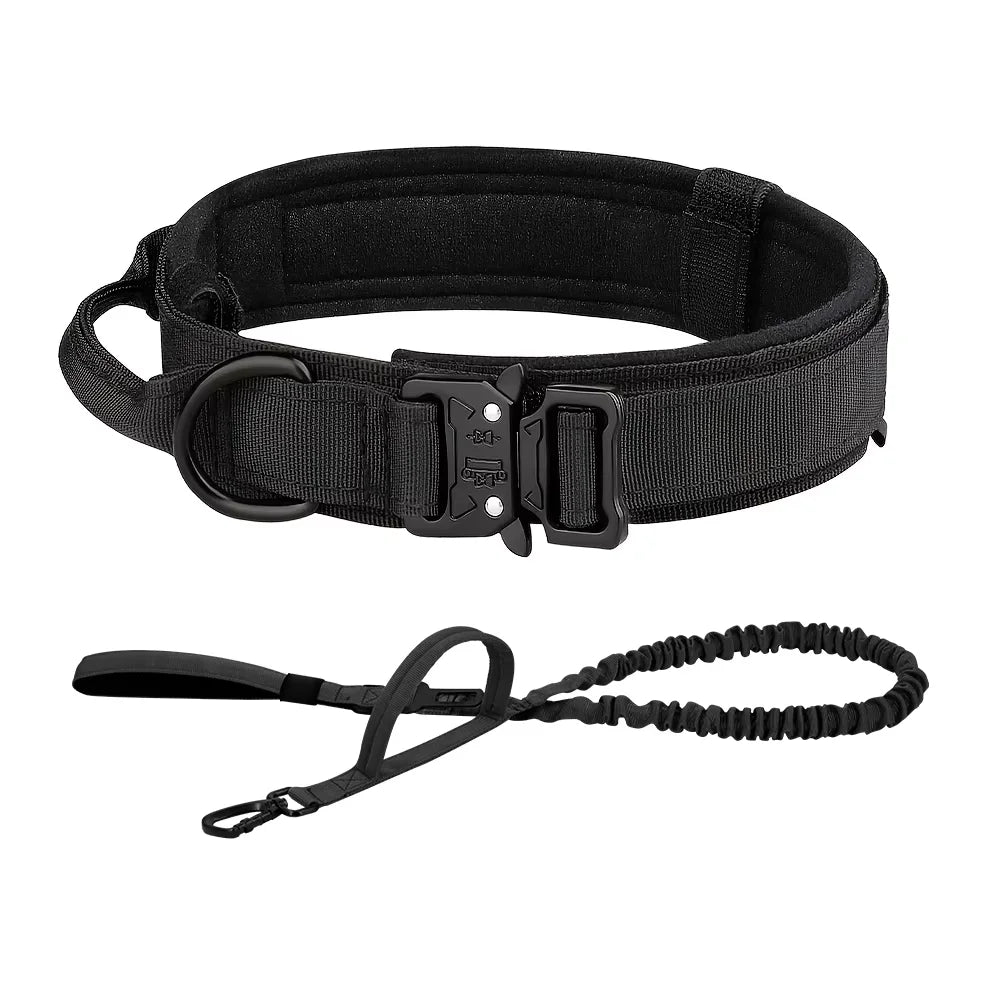 Adjustable Tactical Nylon Dog Training Collar And Leash Set With Quick Release Buckle