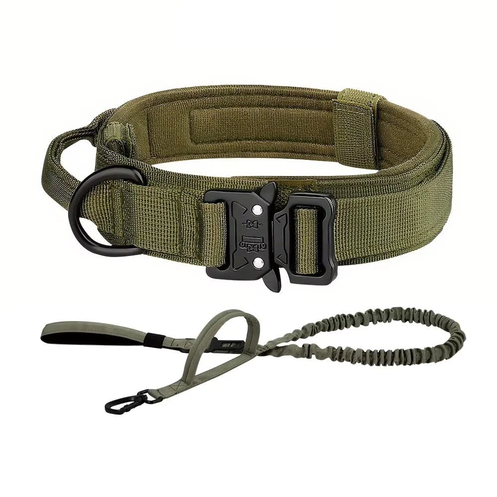 Adjustable Tactical Nylon Dog Training Collar And Leash Set With Quick Release Buckle