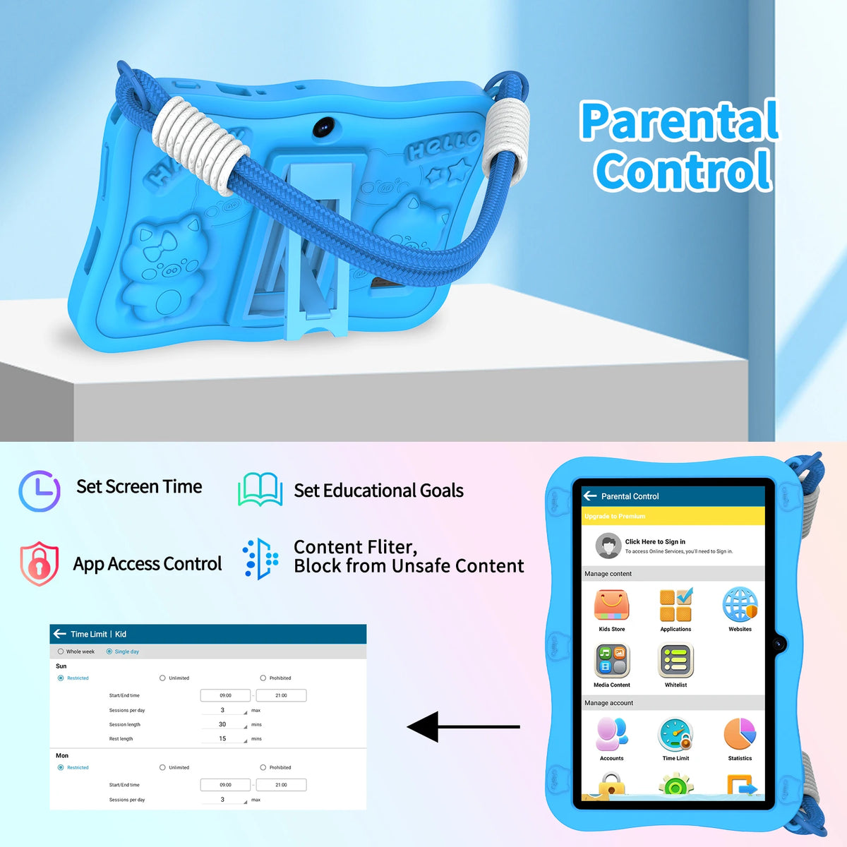 Pritom 7 Inch Kids Tablet With Parental Controls