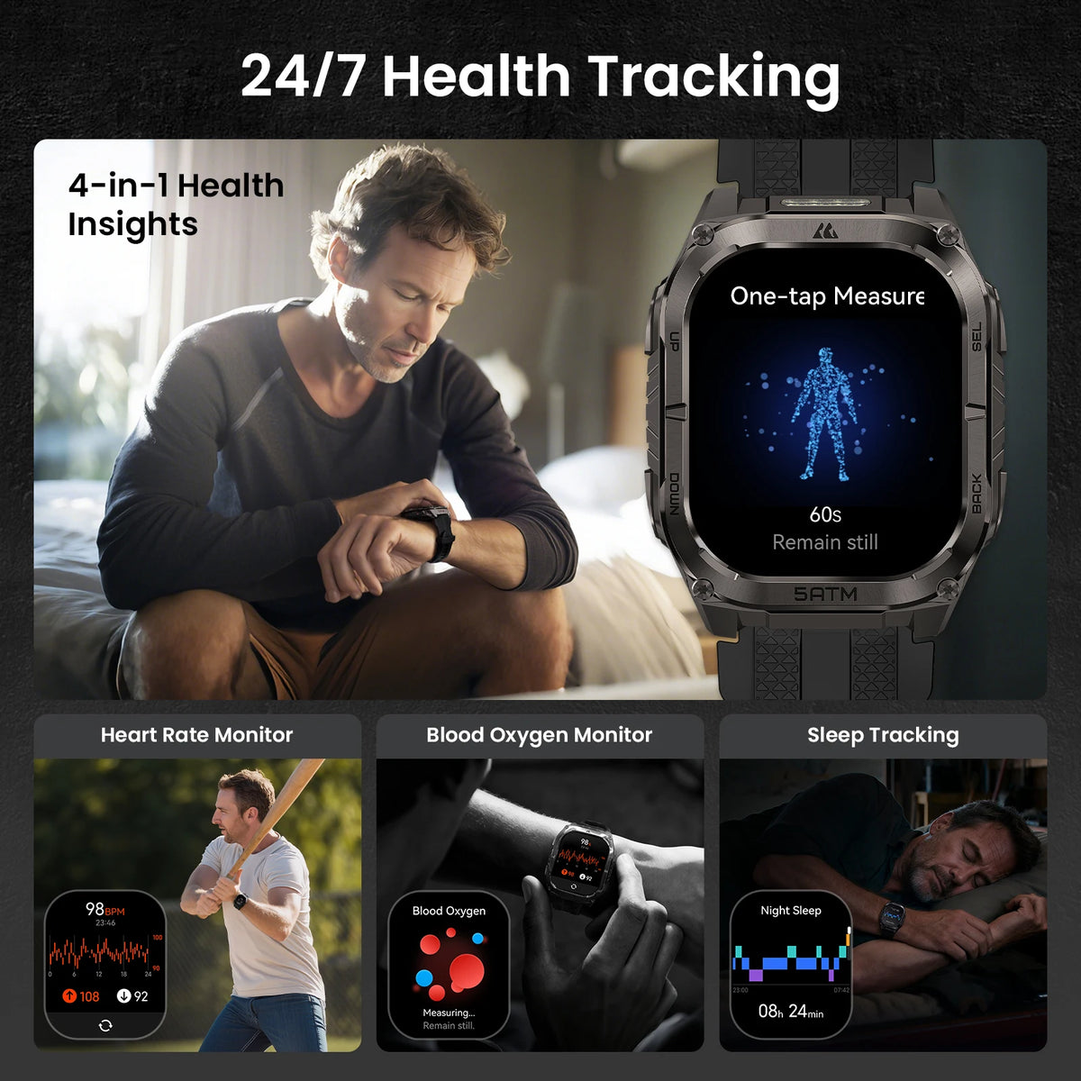 KOSPET Tank M4C GPS Smartwatch Waterproof Flashlight Health Monitor