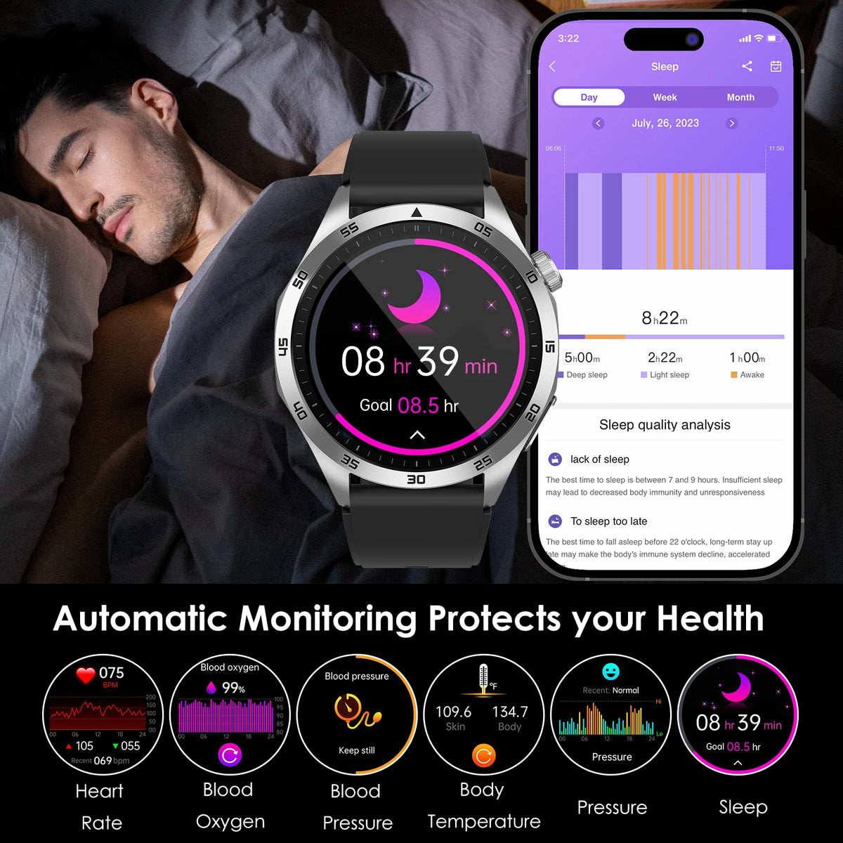 Male Health Smartwatch With ECG PPG Blood Pressure Monitor