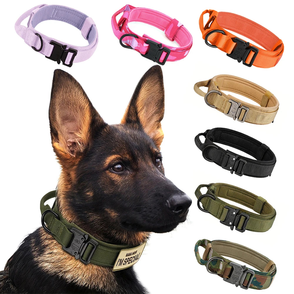 Adjustable Tactical Nylon Dog Training Collar And Leash Set With Quick Release Buckle