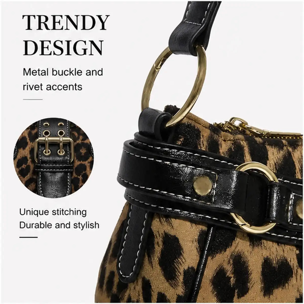 Womens Retro Buckle Underarm Shoulder Bag With Zipper