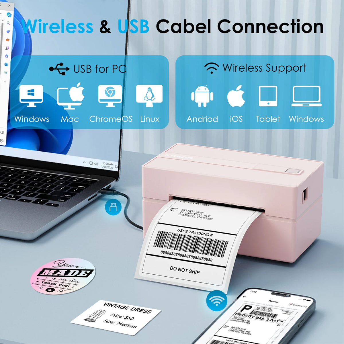 Knaon 4x6 Shipping Thermal Label Printer For Small Business