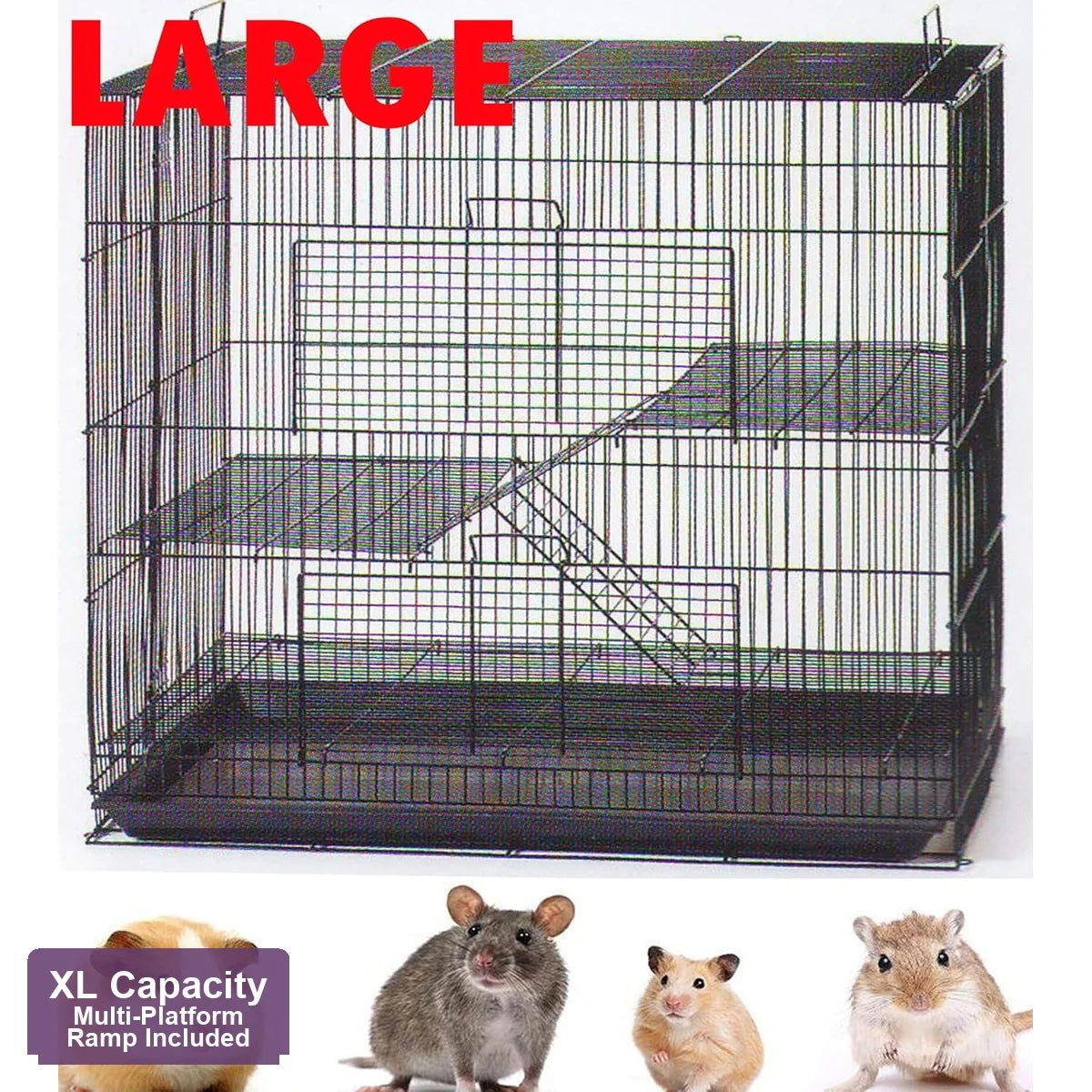 Extra Large 4 Level Small Animal Habitat Cage Hedgehog Guinea Pig Rat Ferret Hamster Home Deep Base 6.5 Inch Bar Spacing Heavy D