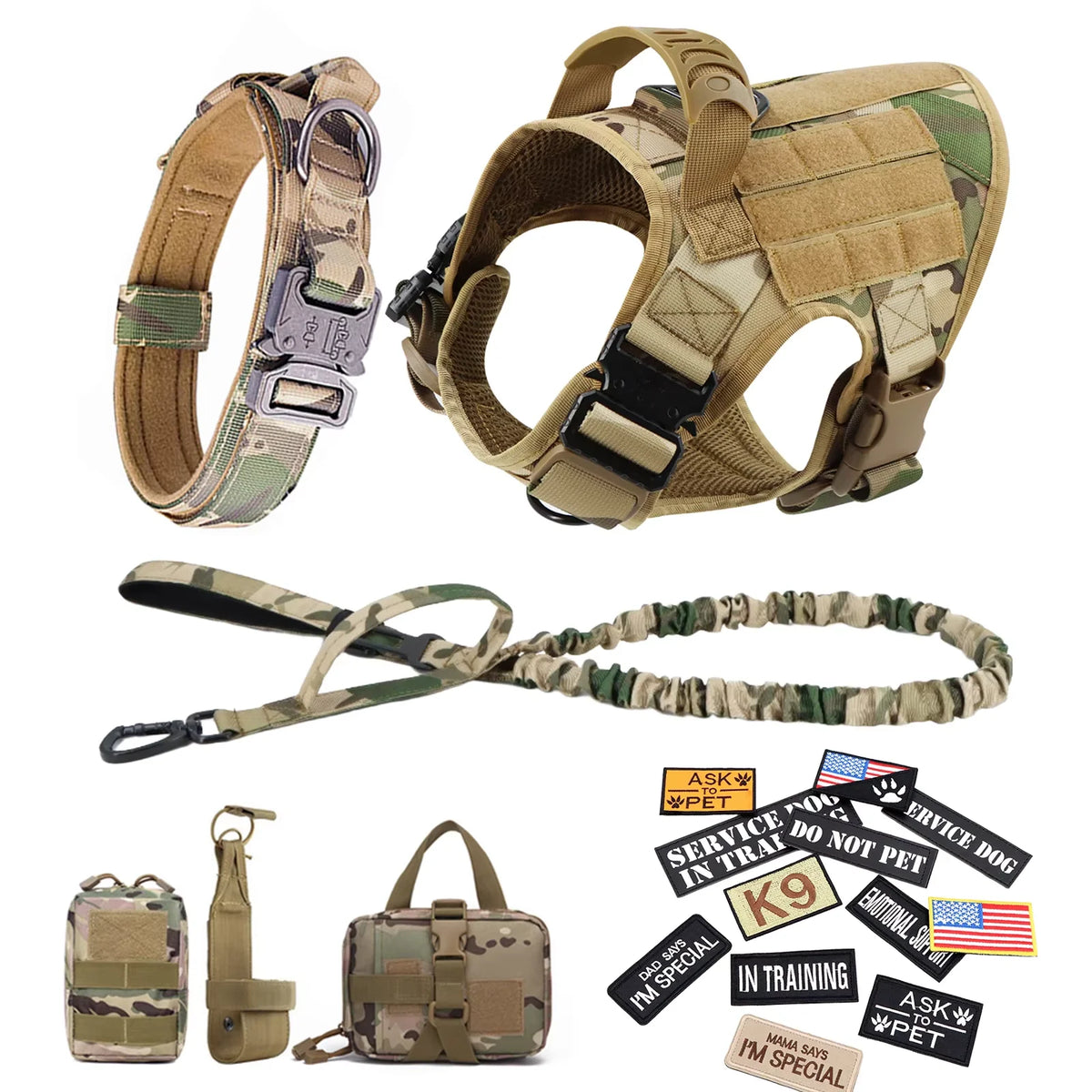 Tactical Dog Vest Harness Set With Collar And Leash For K9 Training