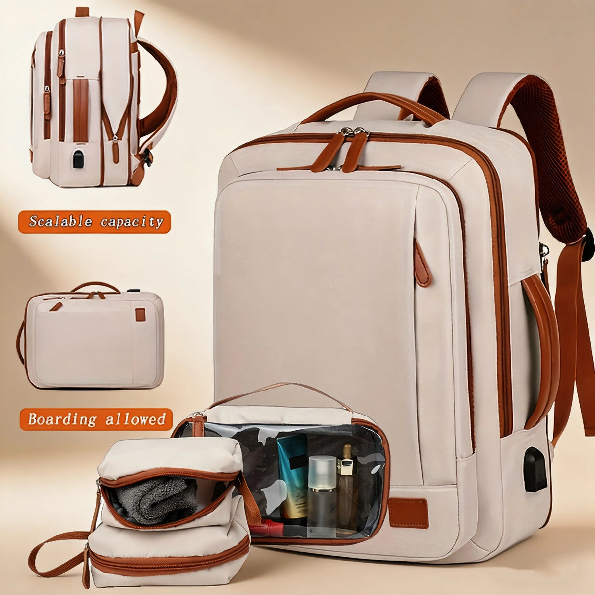 Ogehuafee Expandable Travel Laptop Backpack With Three Storage Bags