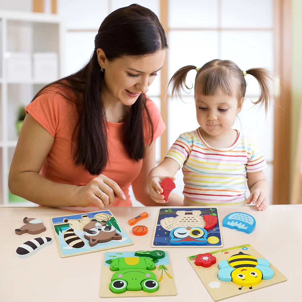 8 Pack Animal Wooden Puzzles For Toddlers Learning Toys
