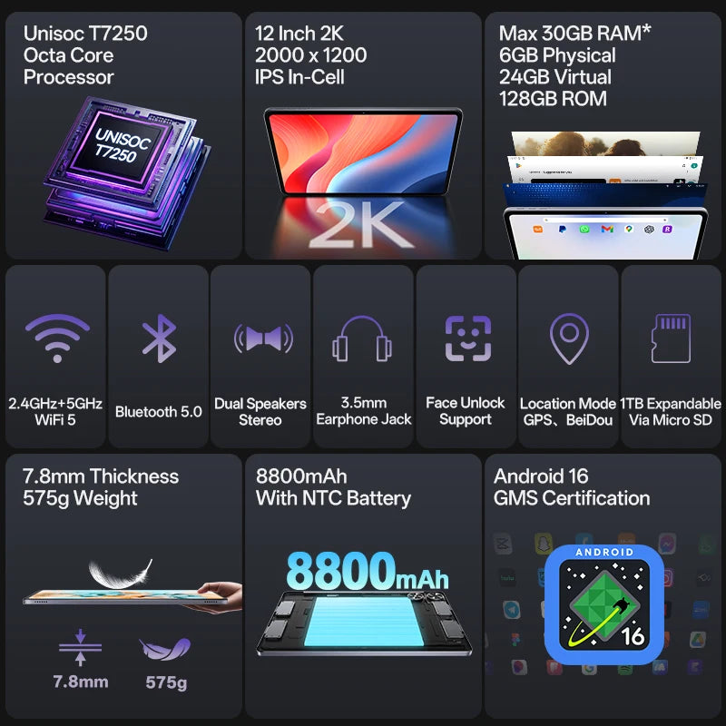 Svittoo 12 Inch Android Tablet 2K Display Octa Core