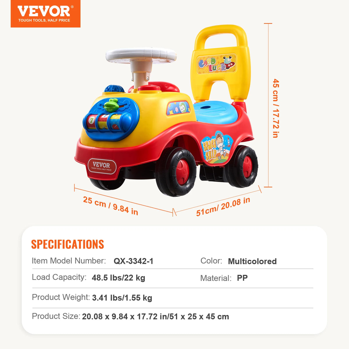 SucceBuy Toddler Ride On Push Car With Music Steering Wheel And Seat Storage