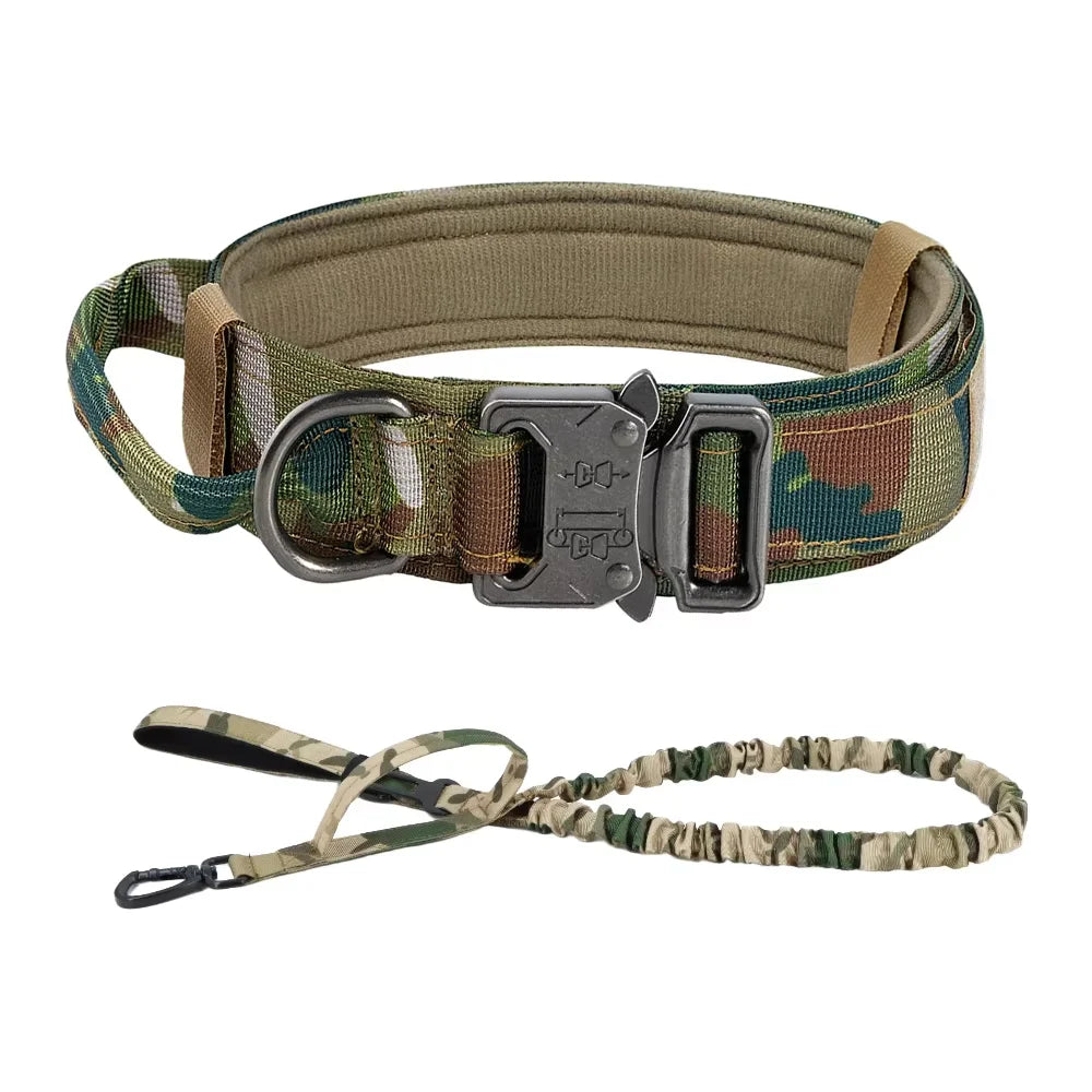Adjustable Tactical Nylon Dog Training Collar And Leash Set With Quick Release Buckle