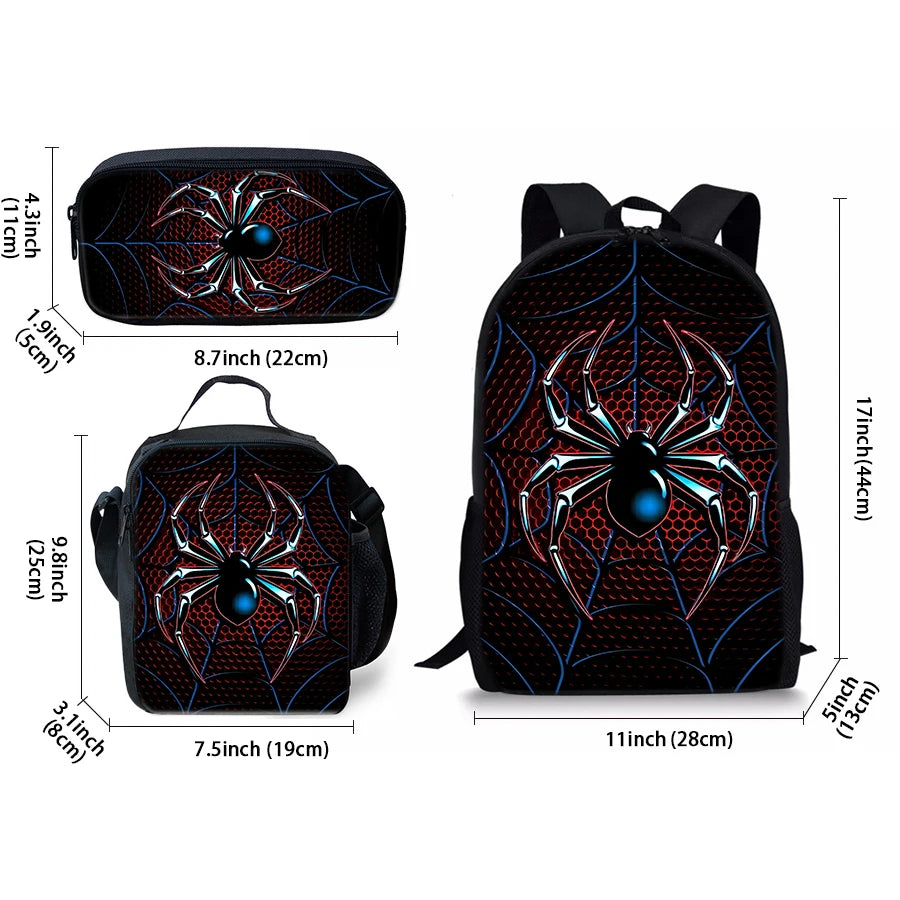 3D Cartoon Spider Pattern Three Piece Backpack Set For Kids
