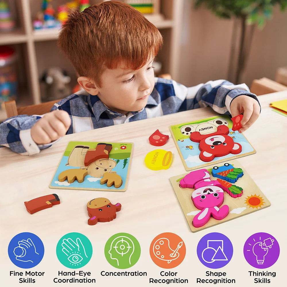8 Pack Animal Wooden Puzzles For Toddlers Learning Toys