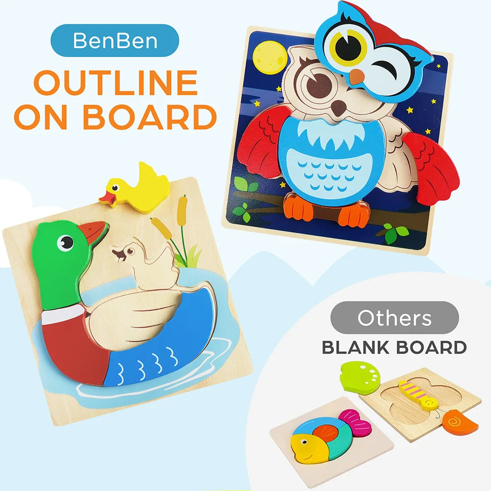 8 Pack Animal Wooden Puzzles For Toddlers Learning Toys
