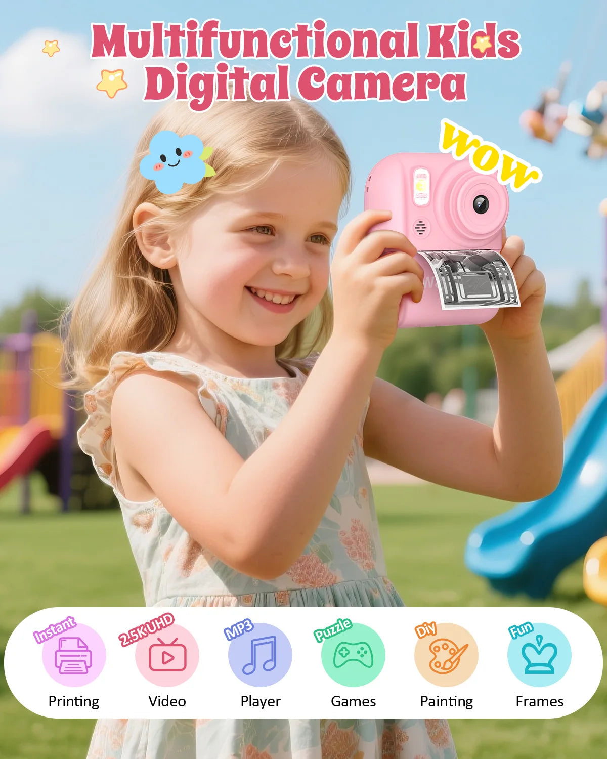 W&O Kids Instant Print Camera With LCD, Dual Lens And 16X Zoom