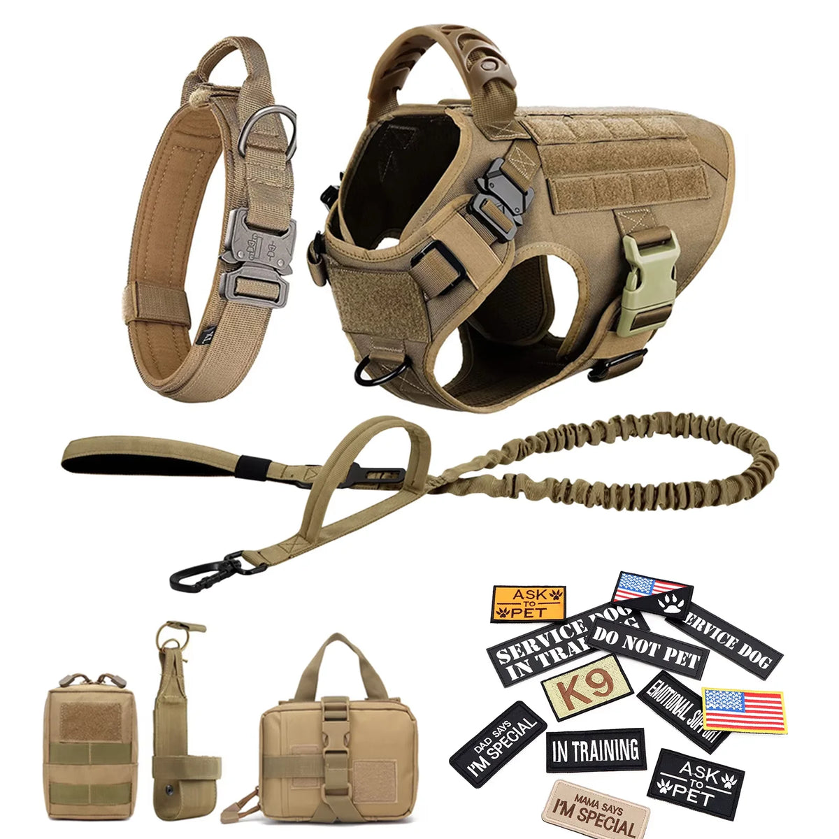 Tactical Dog Vest Harness Set With Collar And Leash For K9 Training