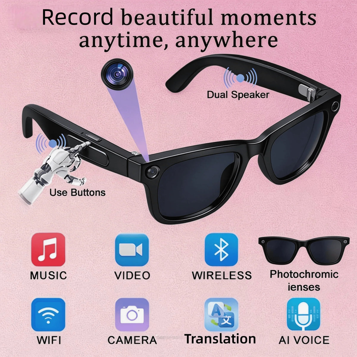 W&O Smart Camera Glasses With AI Translation And Open Ear Audio