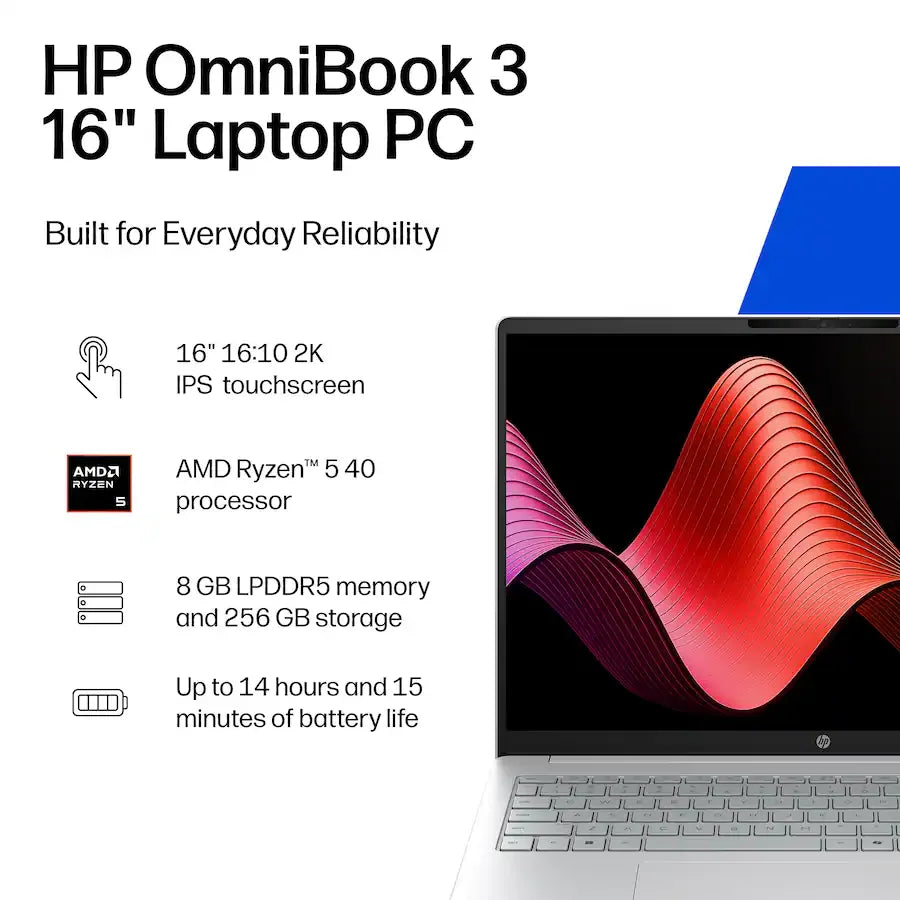 HP OmniBook 3 Laptop Featuring AMD Ryzen 5 Processor