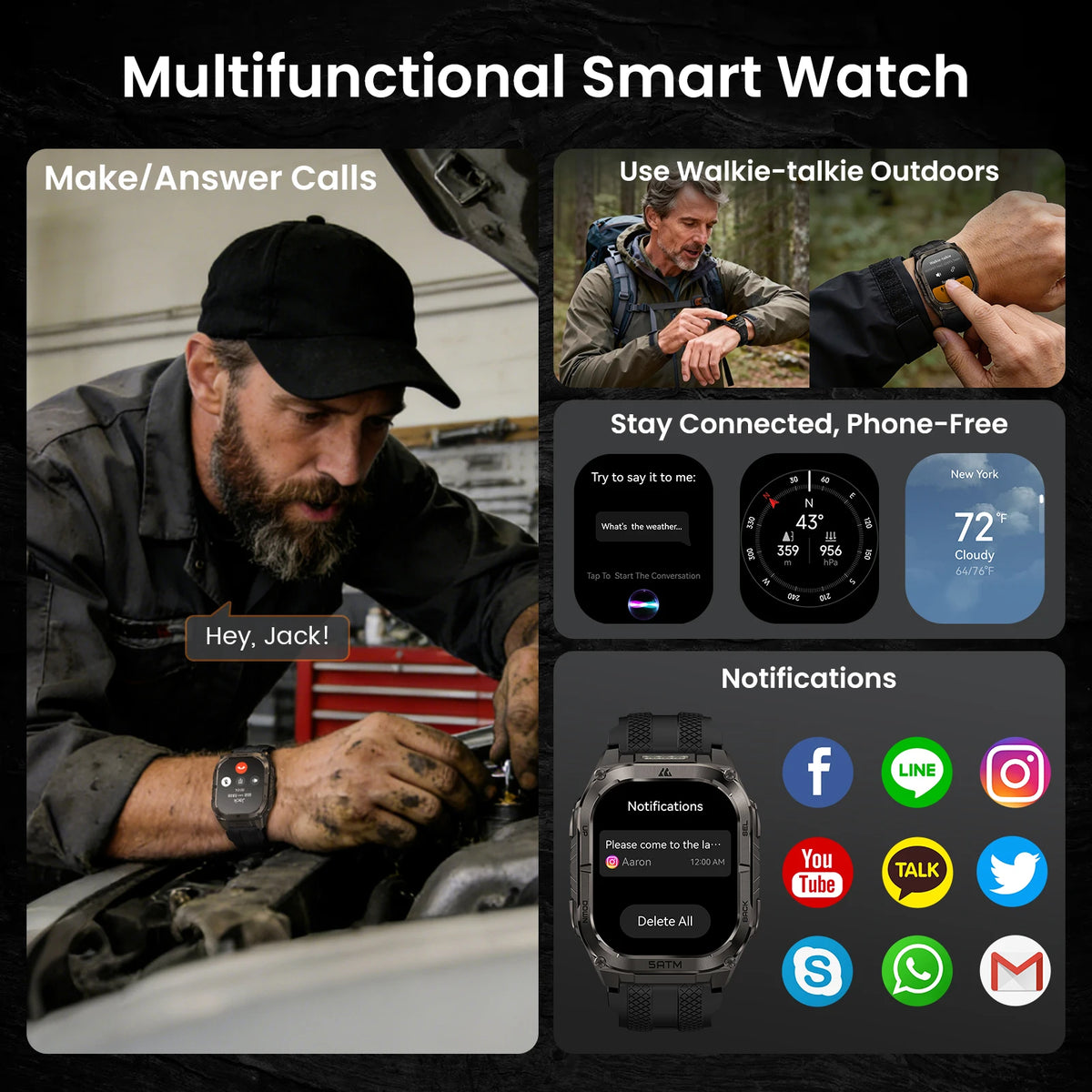 KOSPET Tank M4C GPS Smartwatch Waterproof Flashlight Health Monitor