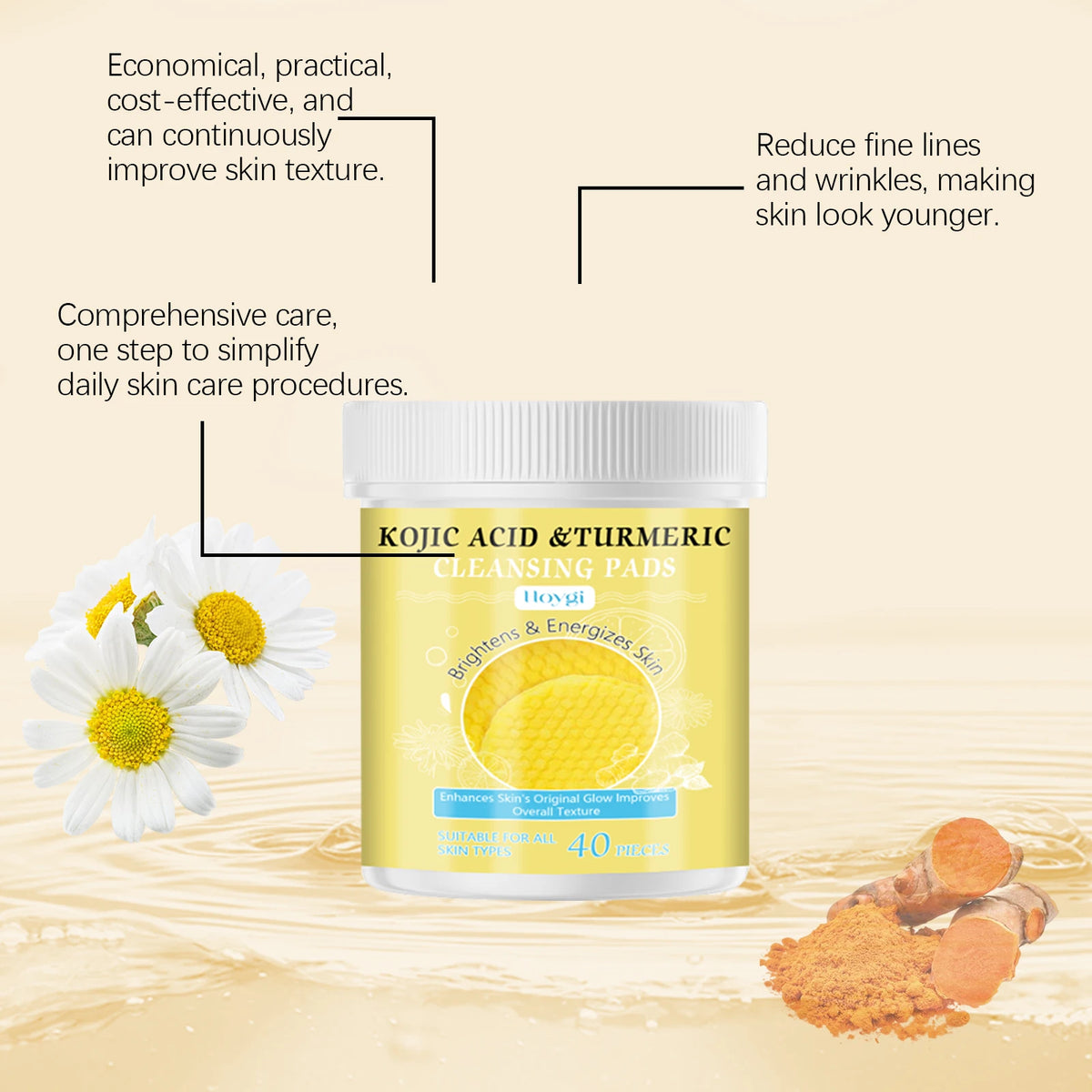 Hoygi Turmeric Kojic Acid Cleansing Pads For Dark Spot Brightening