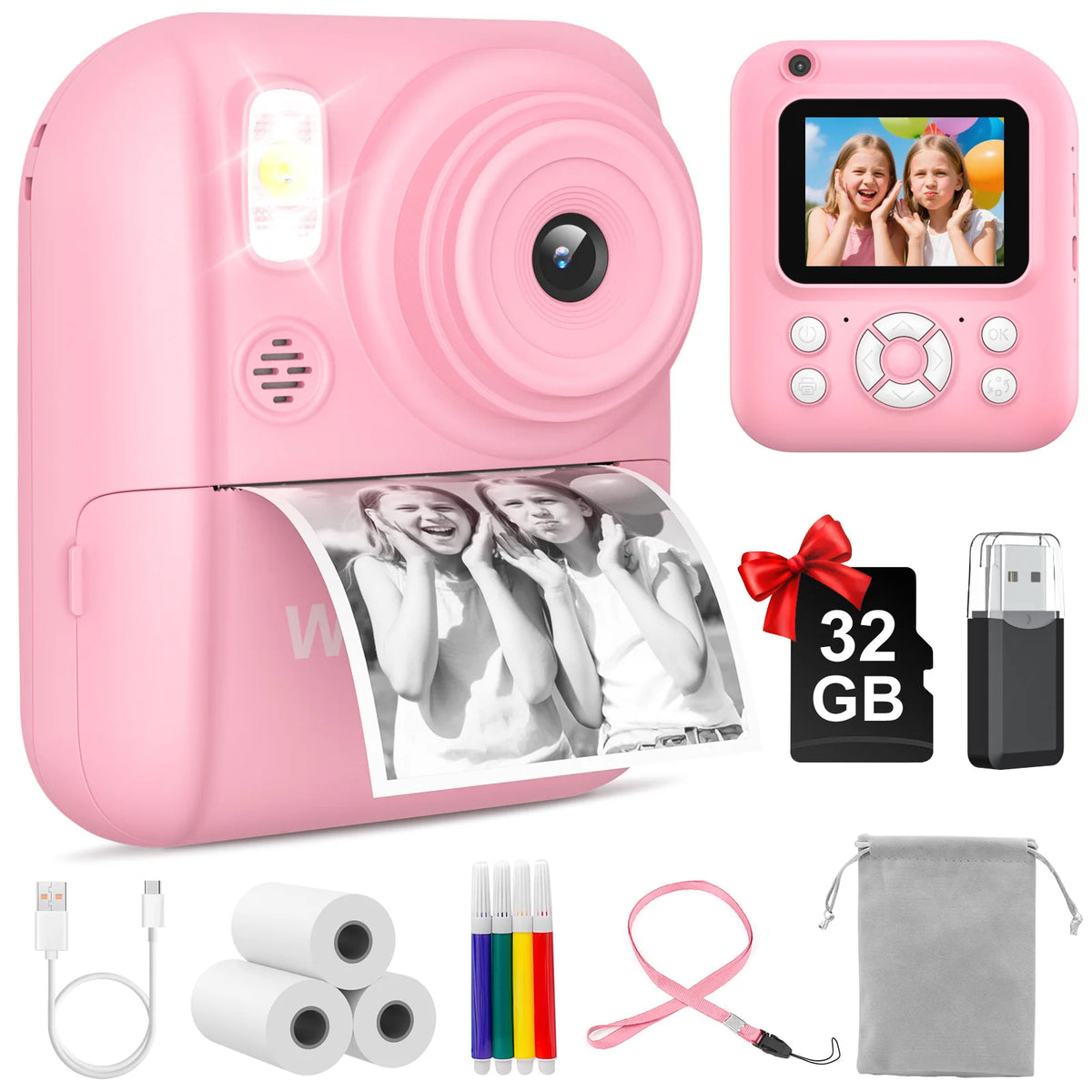 W&O Kids Instant Print Camera With LCD, Dual Lens And 16X Zoom