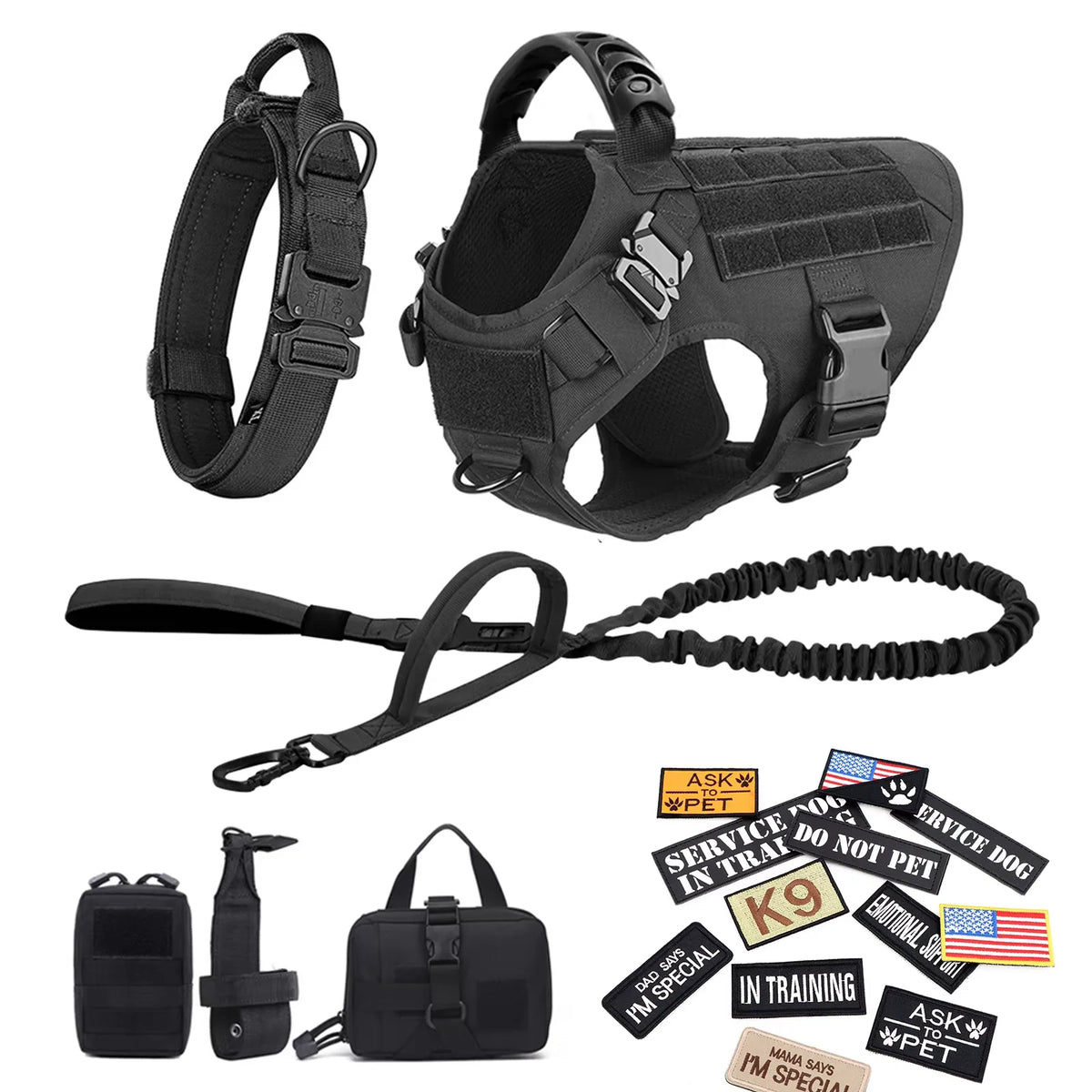 Tactical Dog Vest Harness Set With Collar And Leash For K9 Training