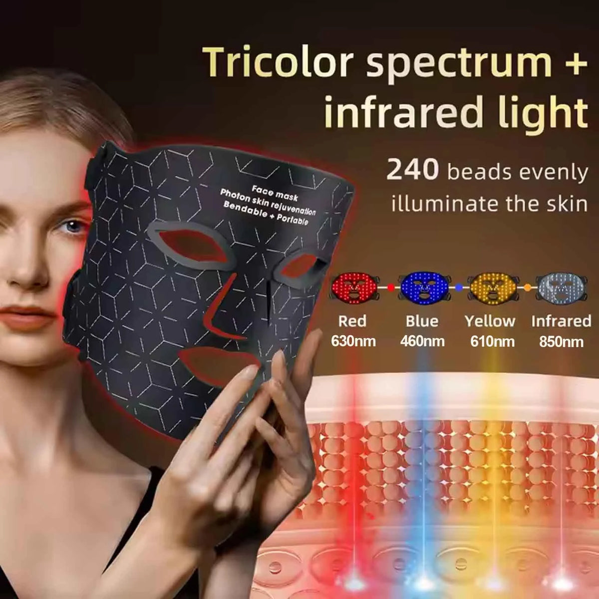 Portable Led Face Mask With 4 Modes Skin Rejuvenation Light Therapy