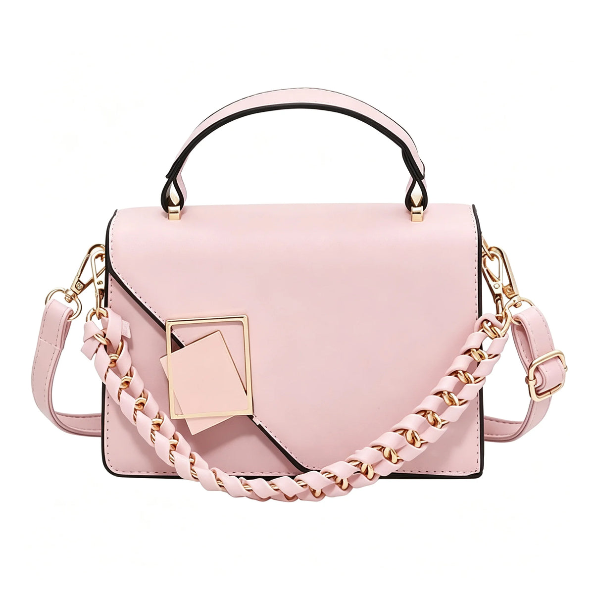 Square PU Leather Chain Crossbody Handbag With Metal Lock