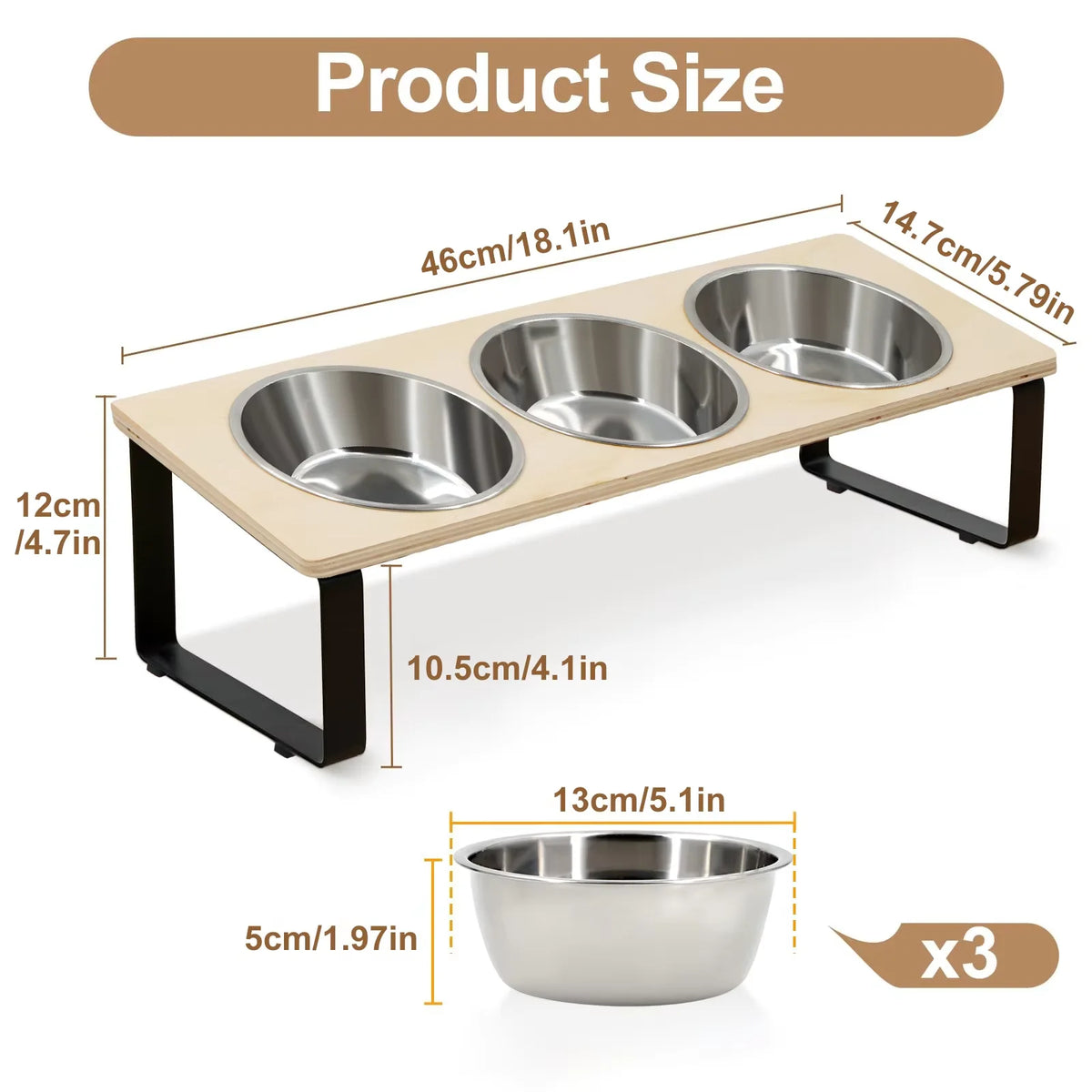 Elevated Bamboo Cat Feeder With Stainless Steel Bowls And Anti-Slip Mat